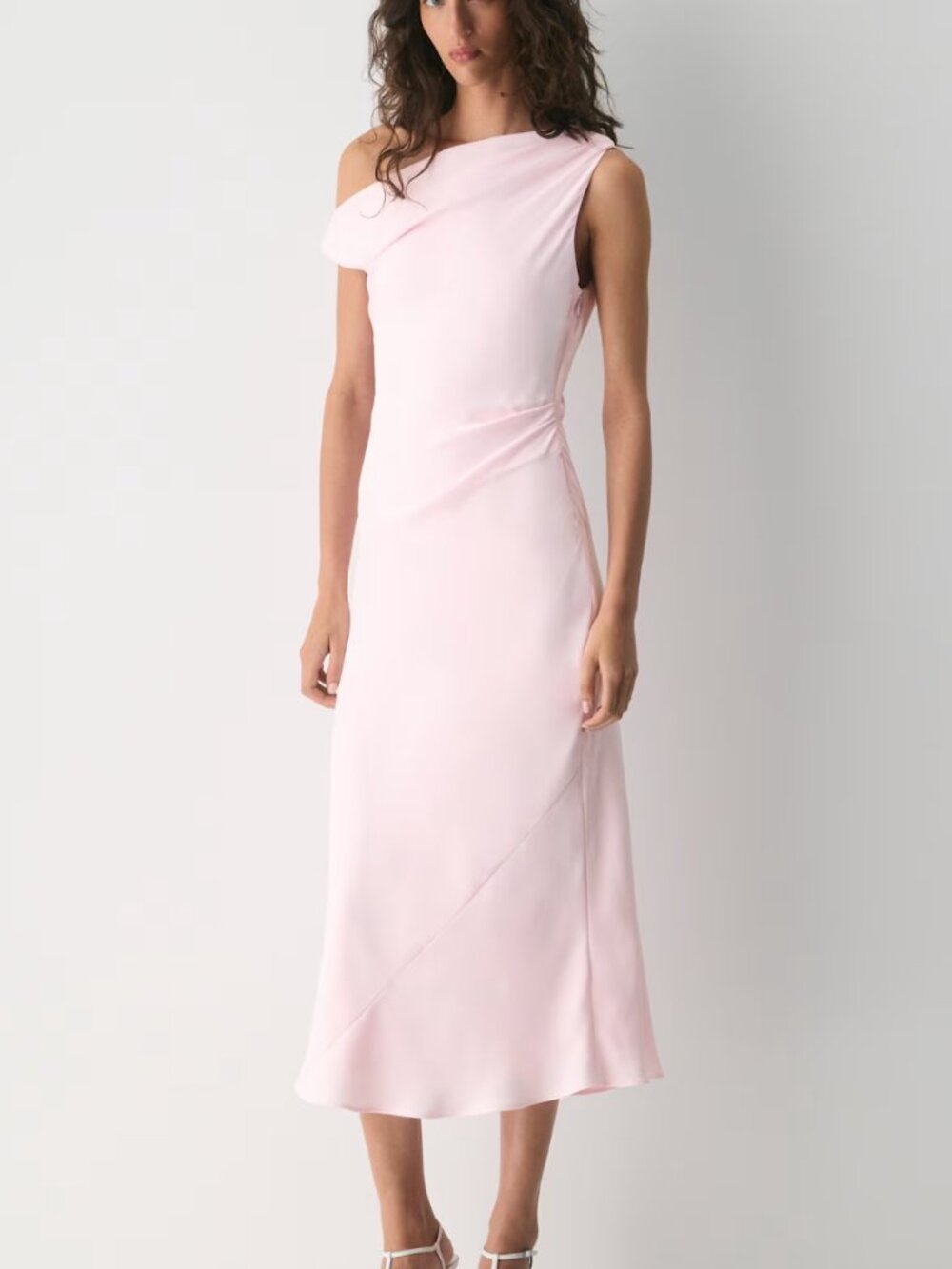 NWT Aritzia Ten Klea Pastel Pink Matte Satin Cowlneck Maxi Slip Dress